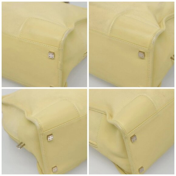 LOEWE Anagram Hand Bag Leather Light Yellow Silver Auth - Picture 15 of 16